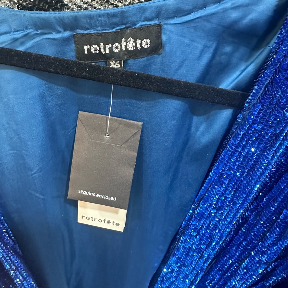 Retrofete xs nwt blue sequin wrap dress.